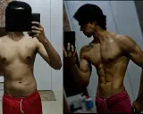 Transformación: antes, un cuerpo con poca definición; después, una impresionante recomposición corporal con músculos marcados.