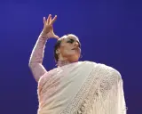 Bailarina de flamenco con un mantón, su expresión y gesto transmiten el profundo flamenco dance meaning.