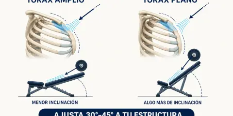 Press inclinado que trabaja con diferente inclinación para tórax amplio y plano. Ajusta el ángulo a tu estructura.