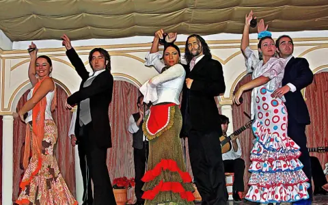 Artistas muestran cómo se bailan las sevillanas con pasión y gracia. Vestidos vibrantes y castañuelas llenan el escenario.
