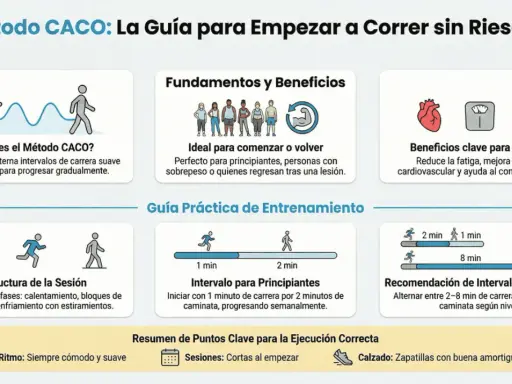Guía para correr y andar a intervalos. Muestra el método CACO, sus beneficios, estructura de sesión y recomendaciones para principiantes.