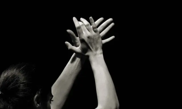 Manos en movimiento, creando ritmos con palmeros flamencos. La pasión del flamenco se siente en cada gesto.
